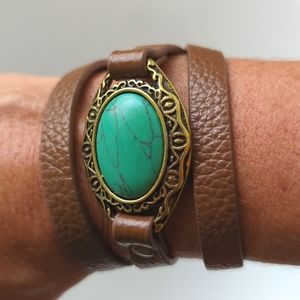 Premier Designs Faux Leather + Turquoise Wrap Bracelet